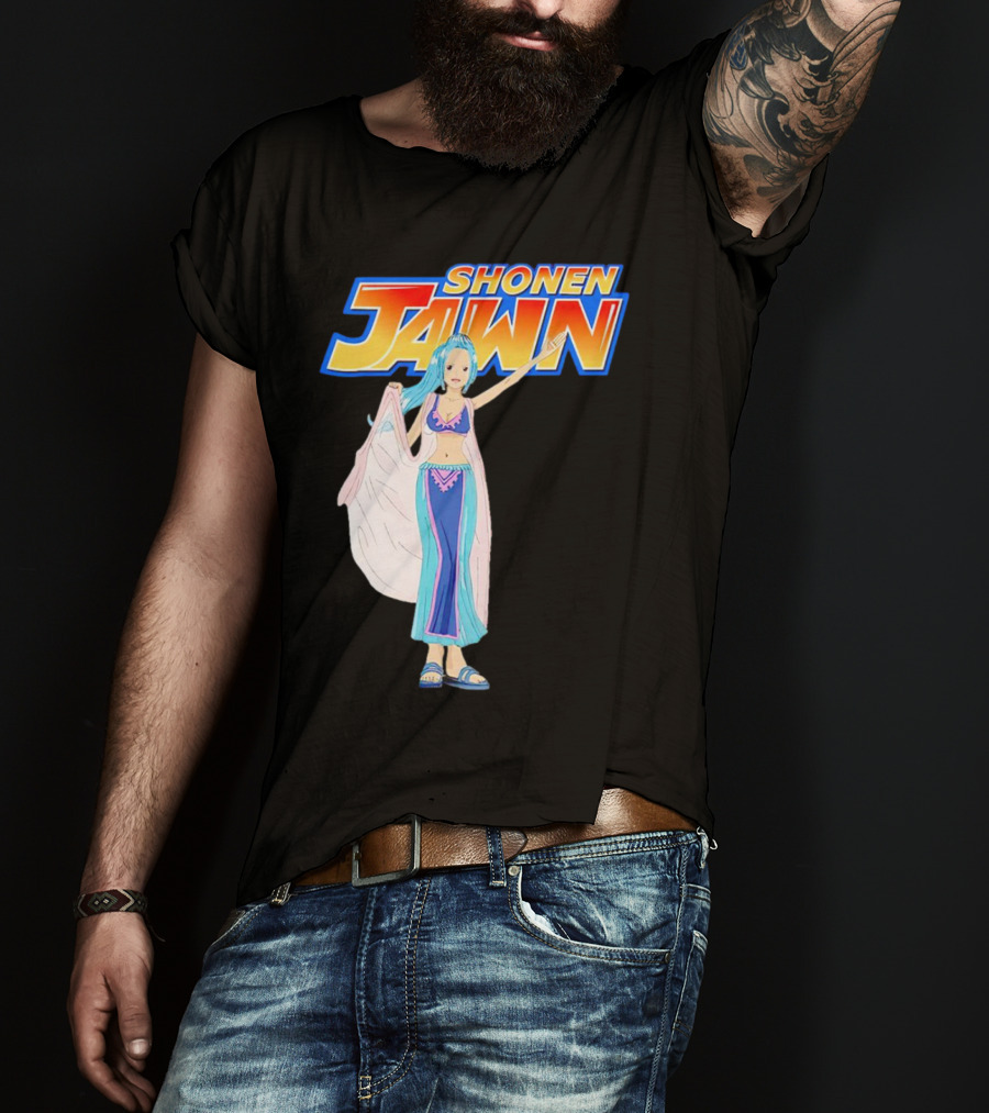 SHONEN JAWN Anime Style Blue-Haired Character With Draped Robe T-Shirt