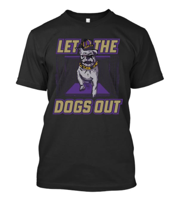 Bulldog Let The Dogs Out With Crown And Collar In Purple And Gold T-Shirt