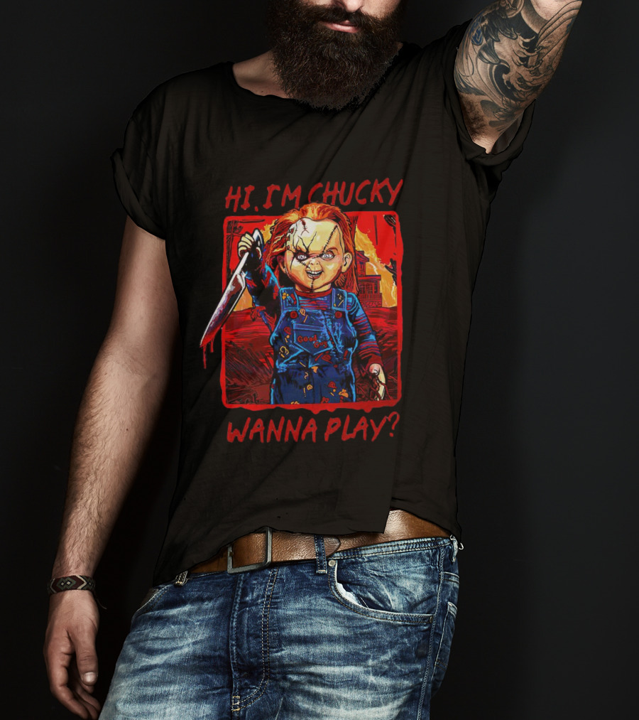 Hi I'm Chucky Wanna Play Creepy Doll With Knife And Overalls T-Shirt