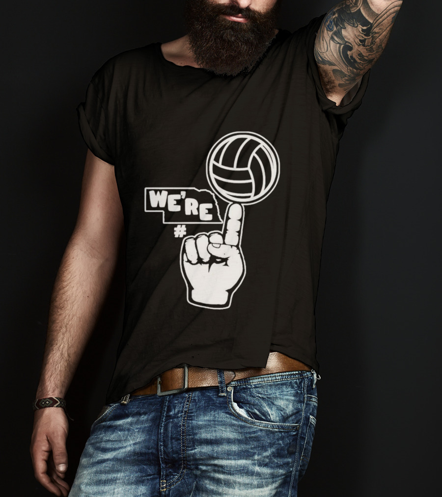 We're Number One Nebraska Volleyball Finger Gesture And Volleyball Map T-Shirt