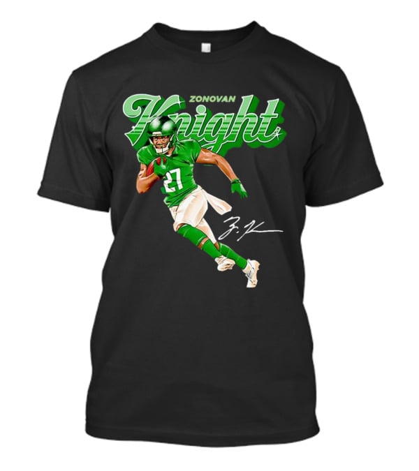 Zonovan Knight New York Jets Vintage Style Green Knight Signature Football T-Shirt