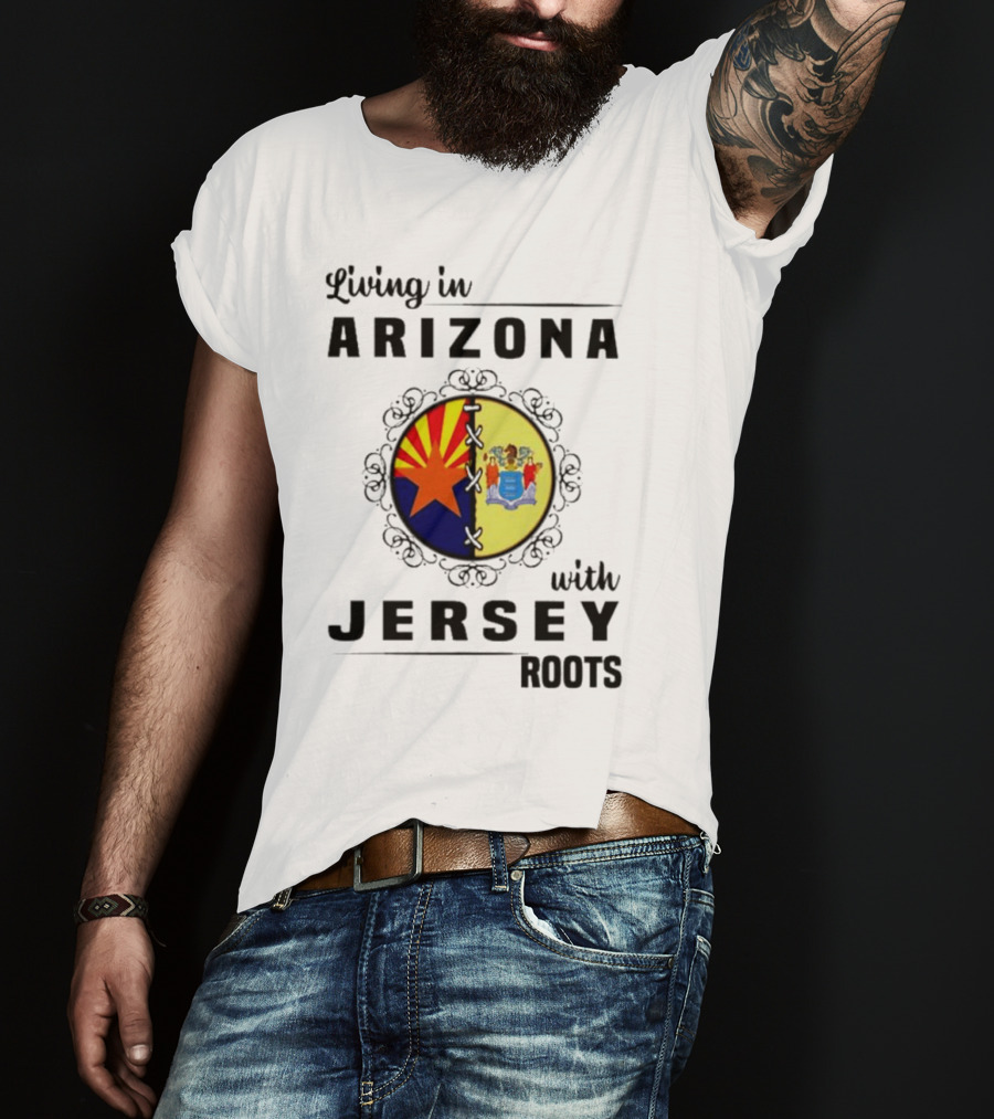 Living In Arizona With Jersey Roots Arizona New Jersey State Flag Circle T-Shirt