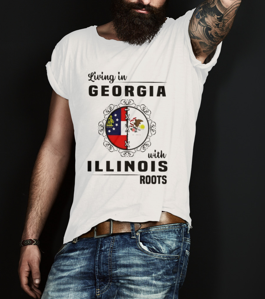 Living In Georgia With Illinois Roots Flag Heart Connection T-Shirt