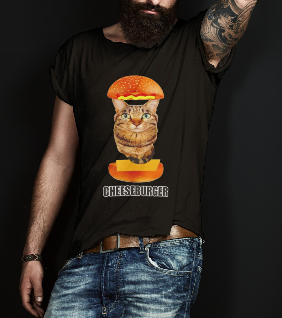Cat Cheeseburger Head Sandwich T-Shirt