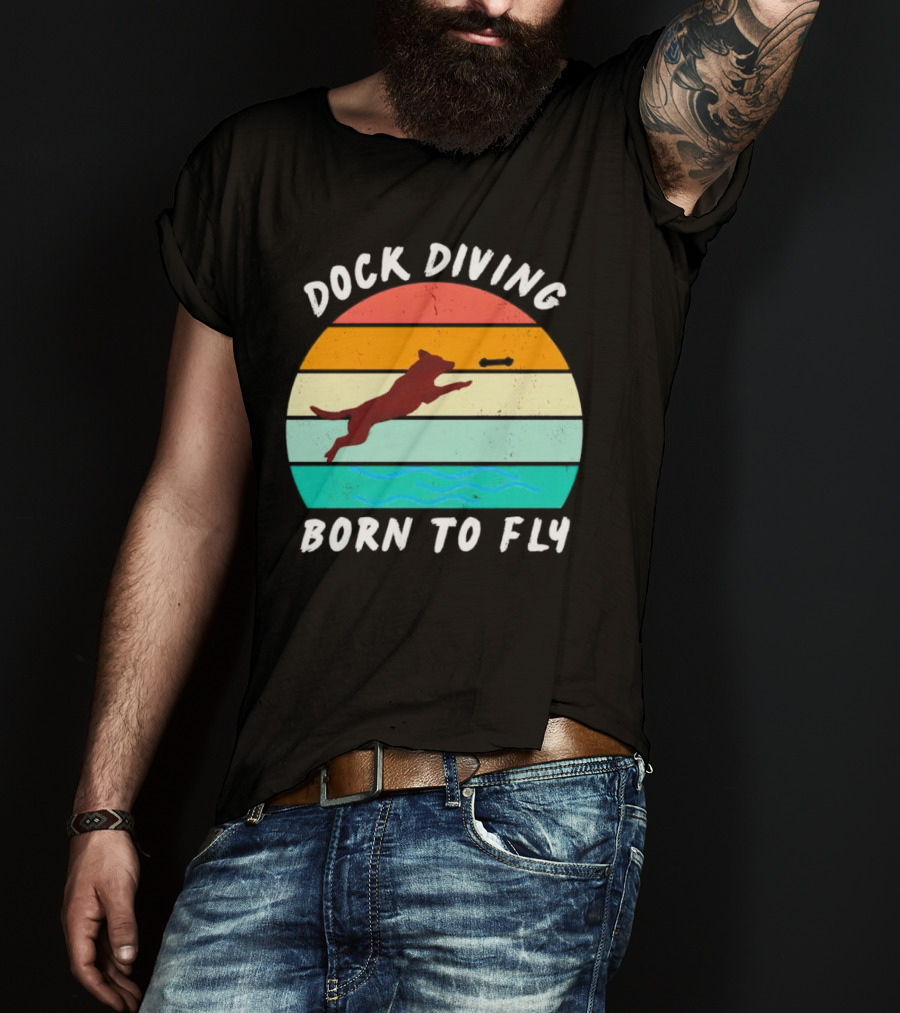 Dock Diving Born To Fly Vintage Retro Stripes Dog T-Shirt