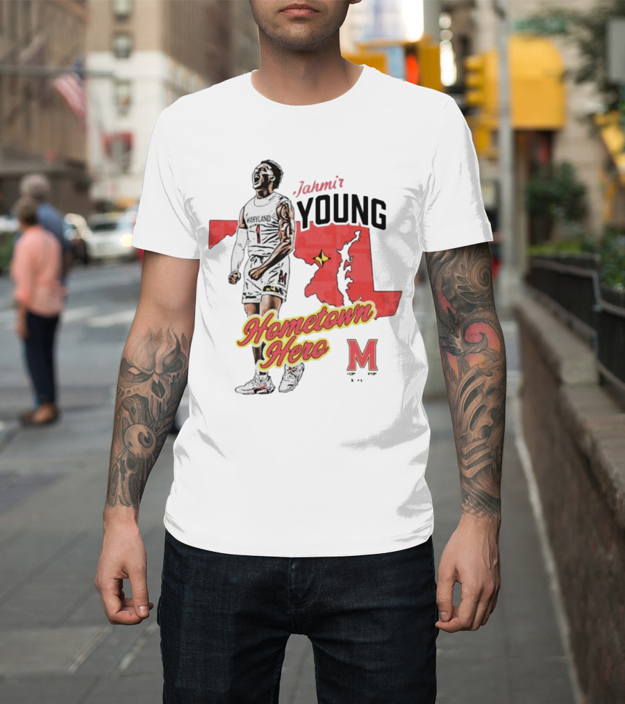Jahmir Young Hometown Hero Maryland Map Red Star M T-Shirt