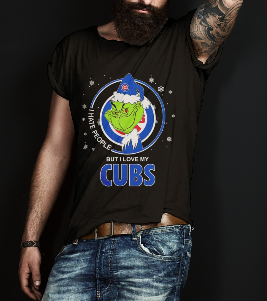 Christmas Grinch Santa I Hate People But I Love My Cubs T-Shirt