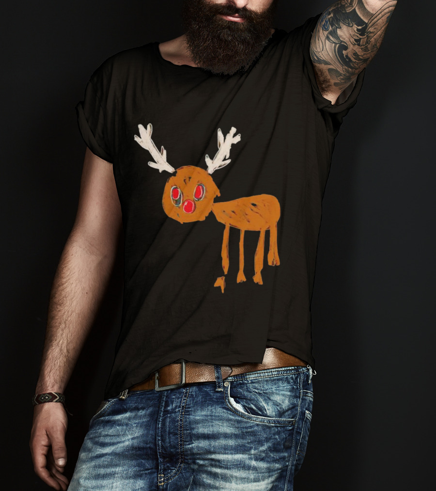 Reindeer Ugly Holiday Rudolf Drawing T-Shirt
