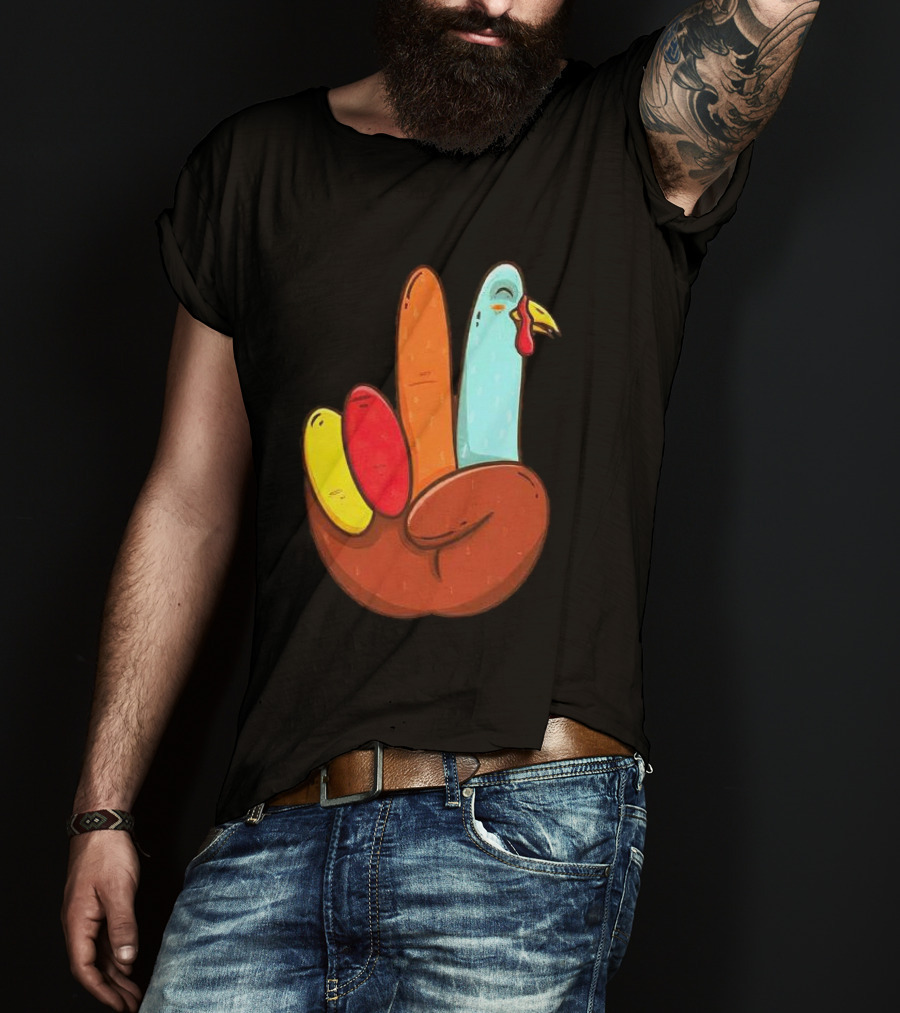 Peace For Turkeys Hand Gesture Turkey Pardon Humor T-Shirt