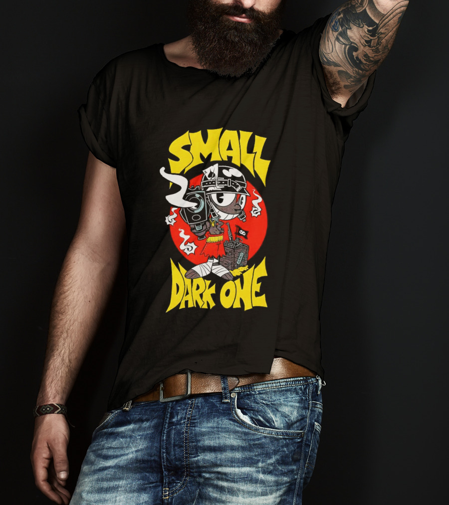 Small Dark One Gunsmoke Skateboard Pizza Character T-Shirt