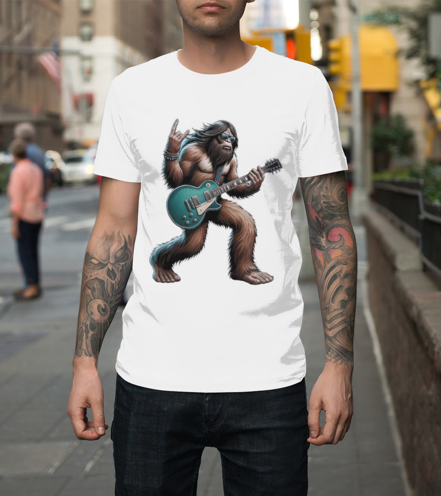 Bigfoot Rocking Out with Electric Guitar T-Shirt