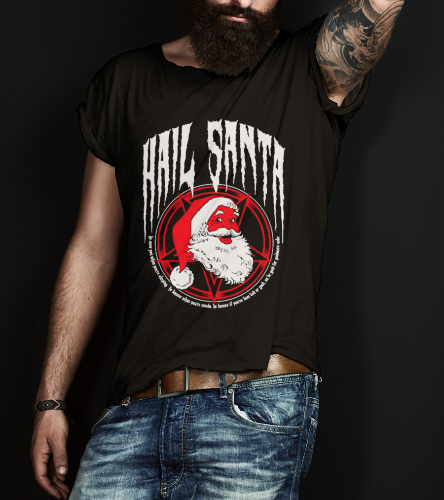 Hail Santa Evil Christmas Pentagram Santa Hat T-Shirt