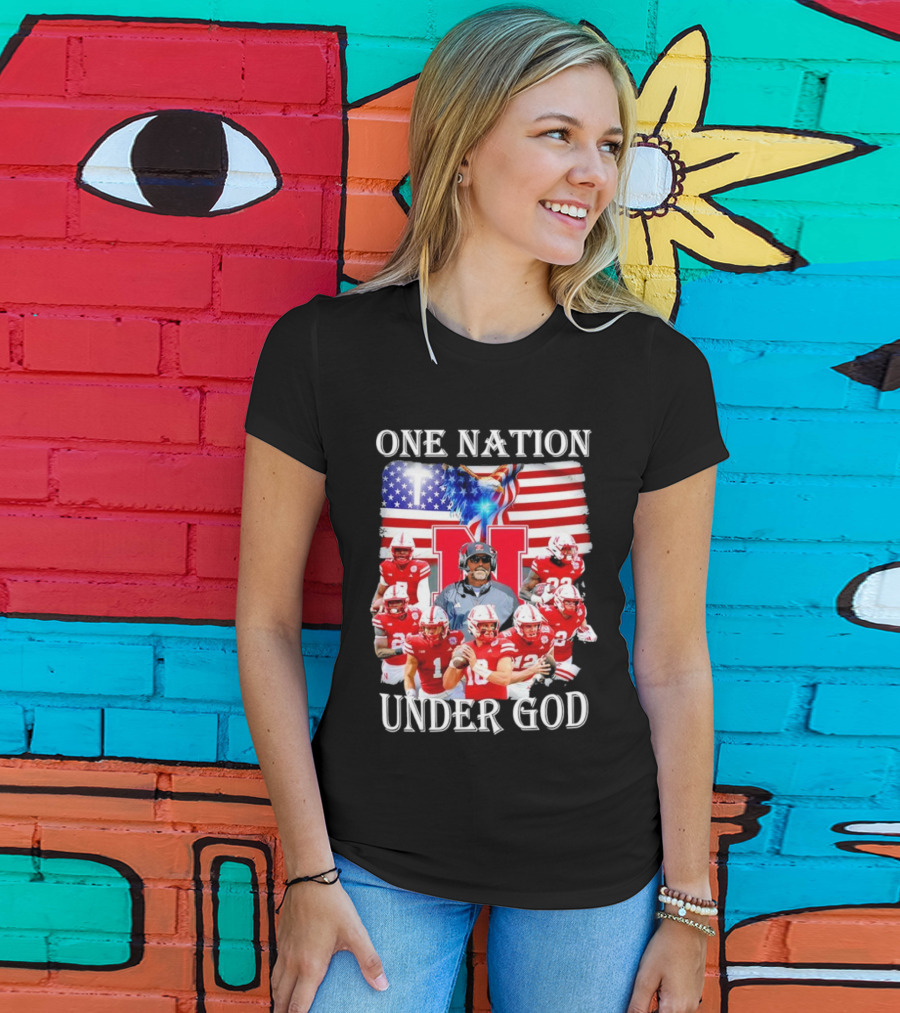 One Nation Under God Nebraska Cornhuskers USA Flag T-Shirt