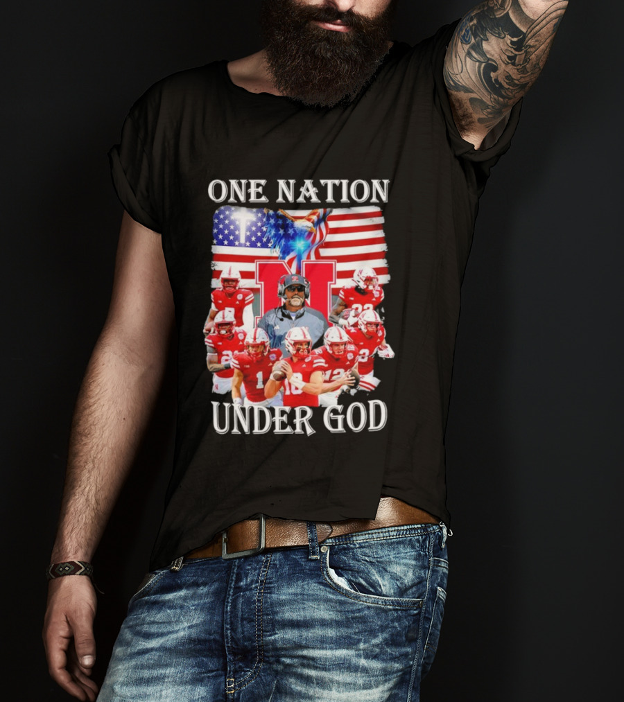 One Nation Under God Nebraska Cornhuskers USA Flag T-Shirt