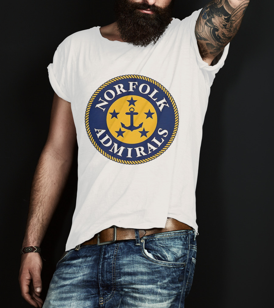 Norfolk Admirals Anchored Stars Emblem Navy Yellow T-Shirt
