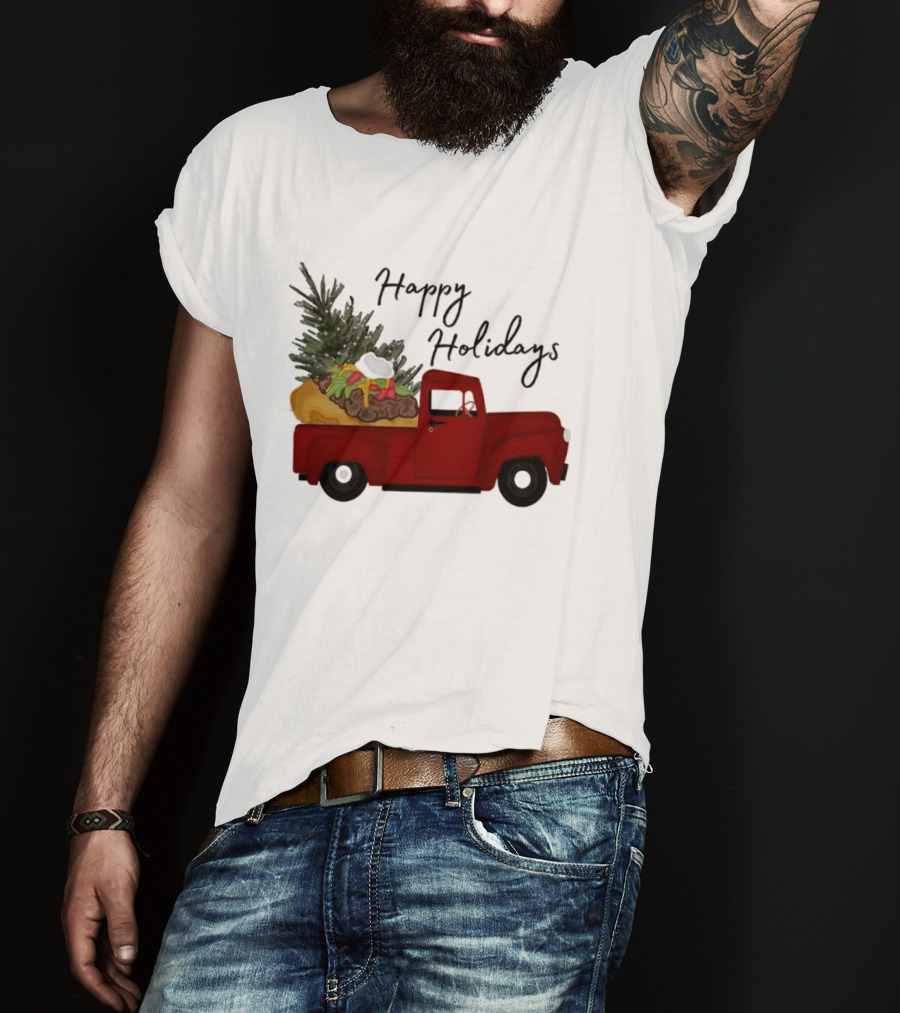 Happy Holidays Red Truck With Taco And Tree T-Shirt