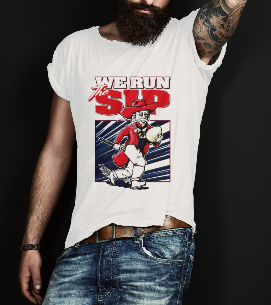 We Run The Sip Ole Miss Rebels Football Mascot Running With Ball T-Shirt