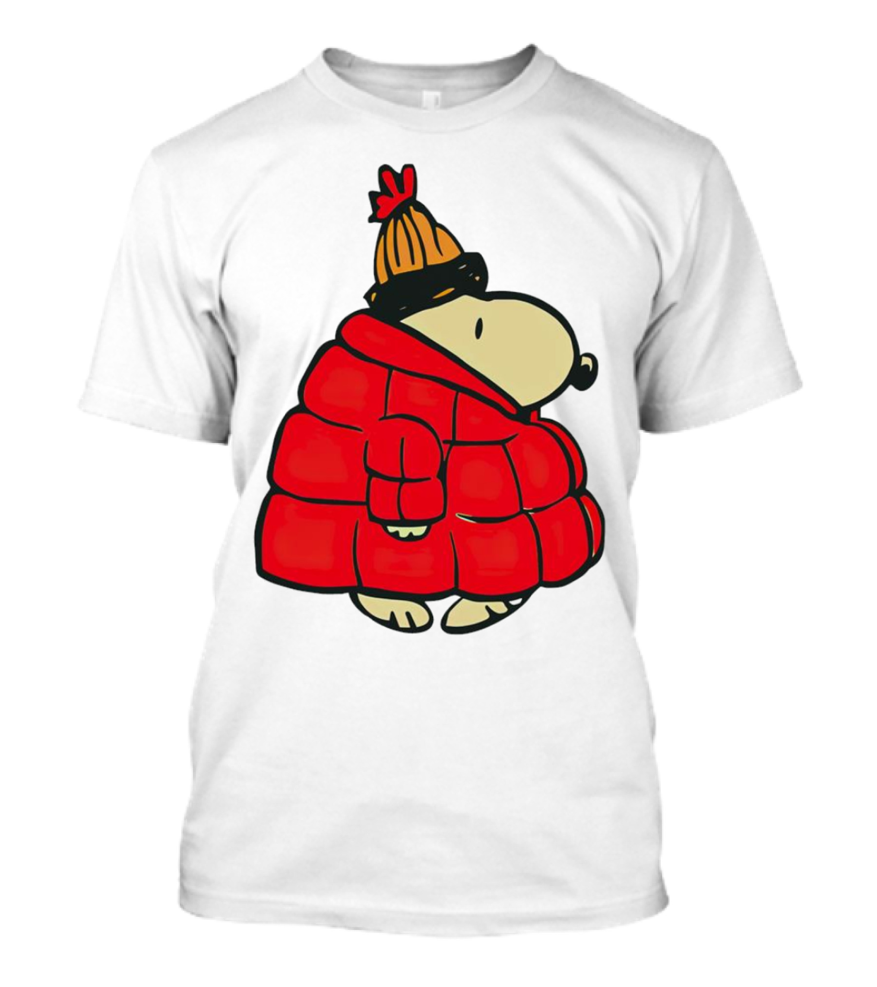 Snopy Puffer Coat Winter Christmas Beanie T-Shirt