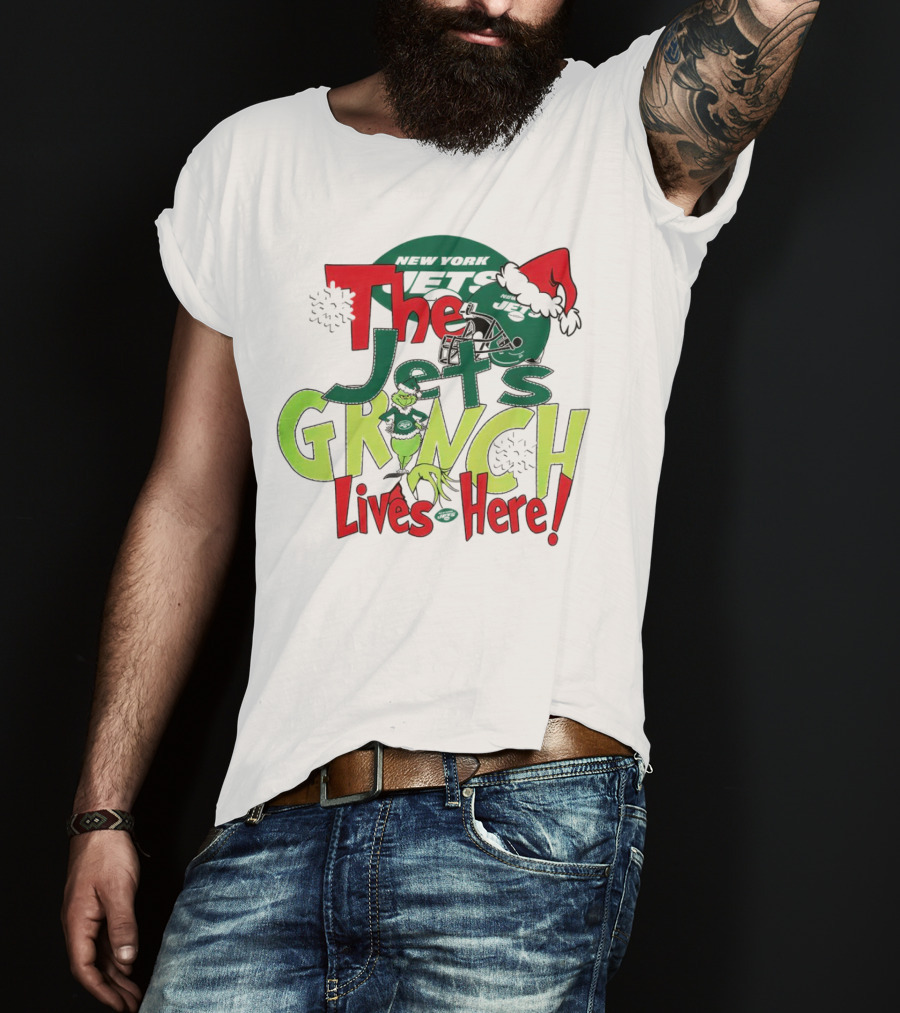 The New York Jets Grinch Lives Here Christmas Festive T-Shirt