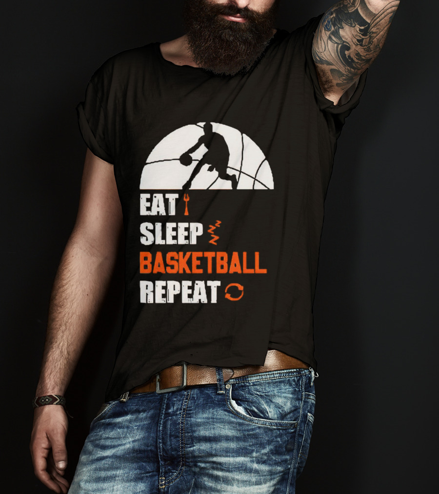 Eat Sleep Basketball Repeat Player Silhouette Ball T-Shirt