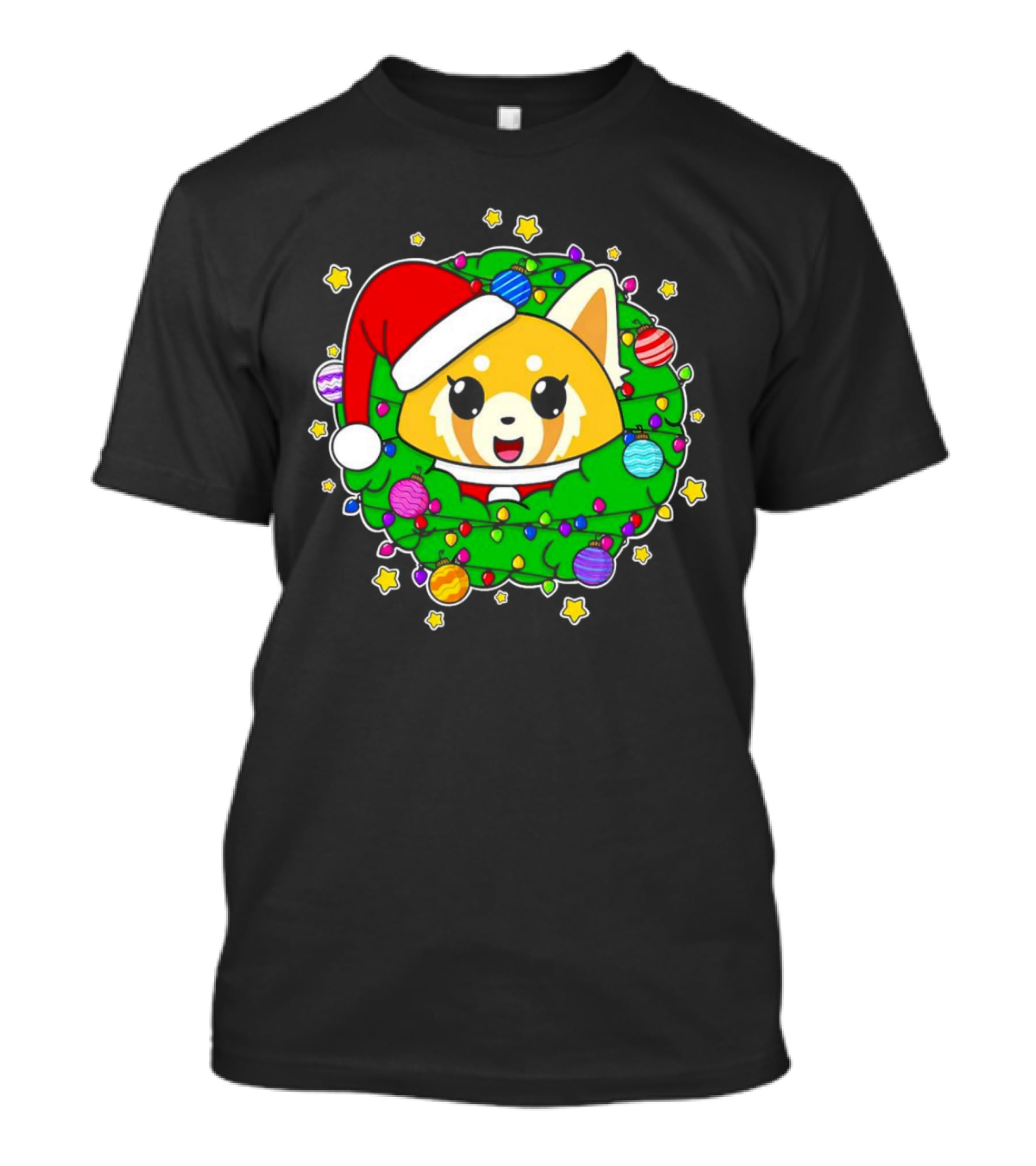 Aggressively Merry Christmas Kawaii Red Panda With Santa Hat In Holiday Wreath T-Shirt