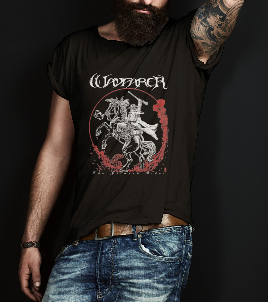 Wayfarer The Crimson Rider Vintage Western Hero On Horseback With Red Cloud Motif T-Shirt