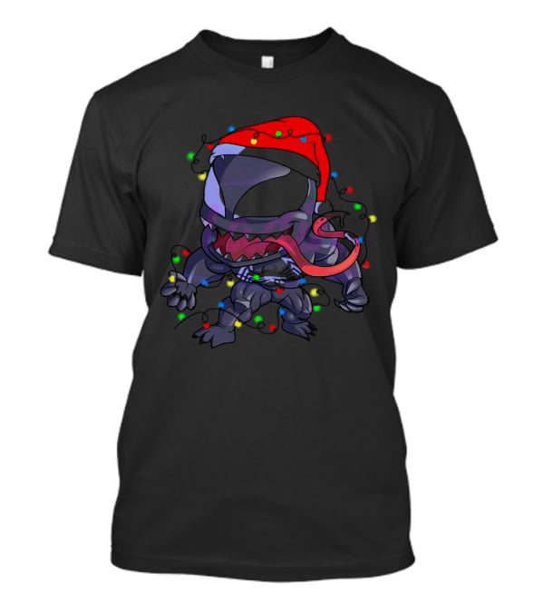 Venom Spiderman Marvel Christmas Lights Santa Hat T-Shirt