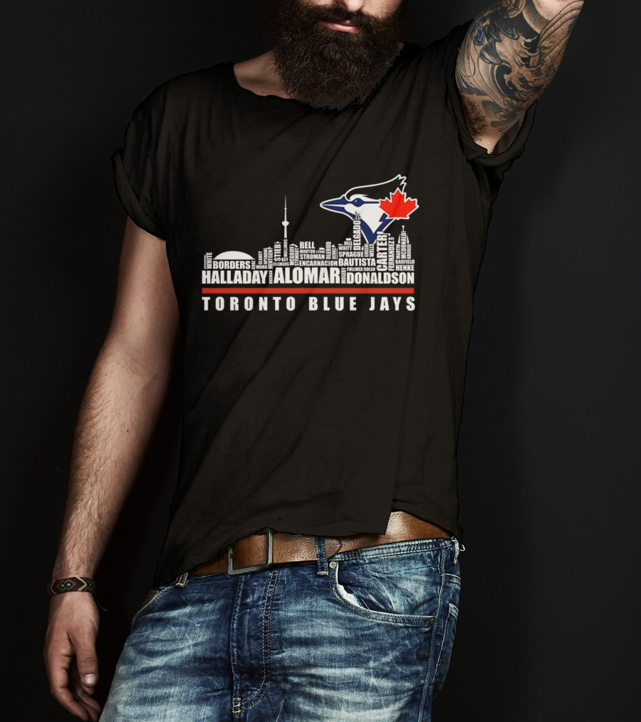 Toronto Blue Jays Skyline Names Halladay Alomar Carter Donaldson Toronto City T-Shirt