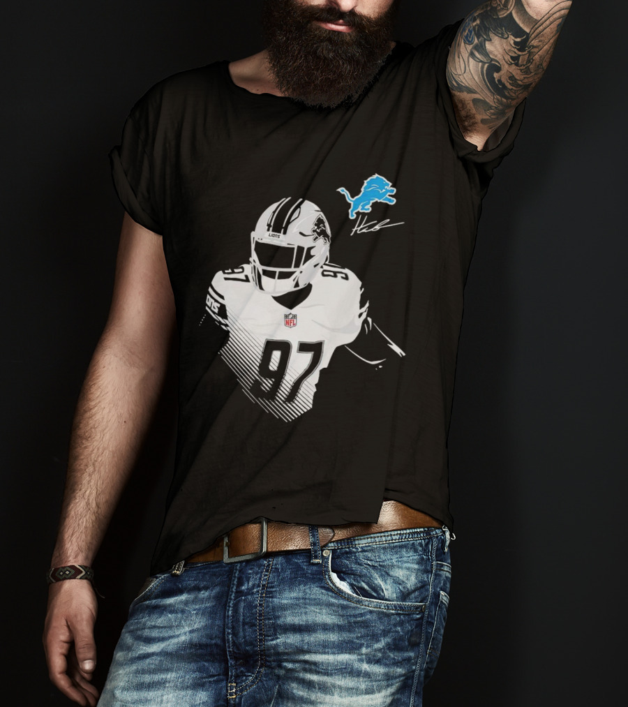 Aidan Hutchinson #97 Detroit Lions NFL Blue Lion Logo Football Player T-Shirt