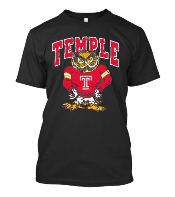 Temple Owls Football Mascot In Red Jersey With Bold Temple Text T-Shirt