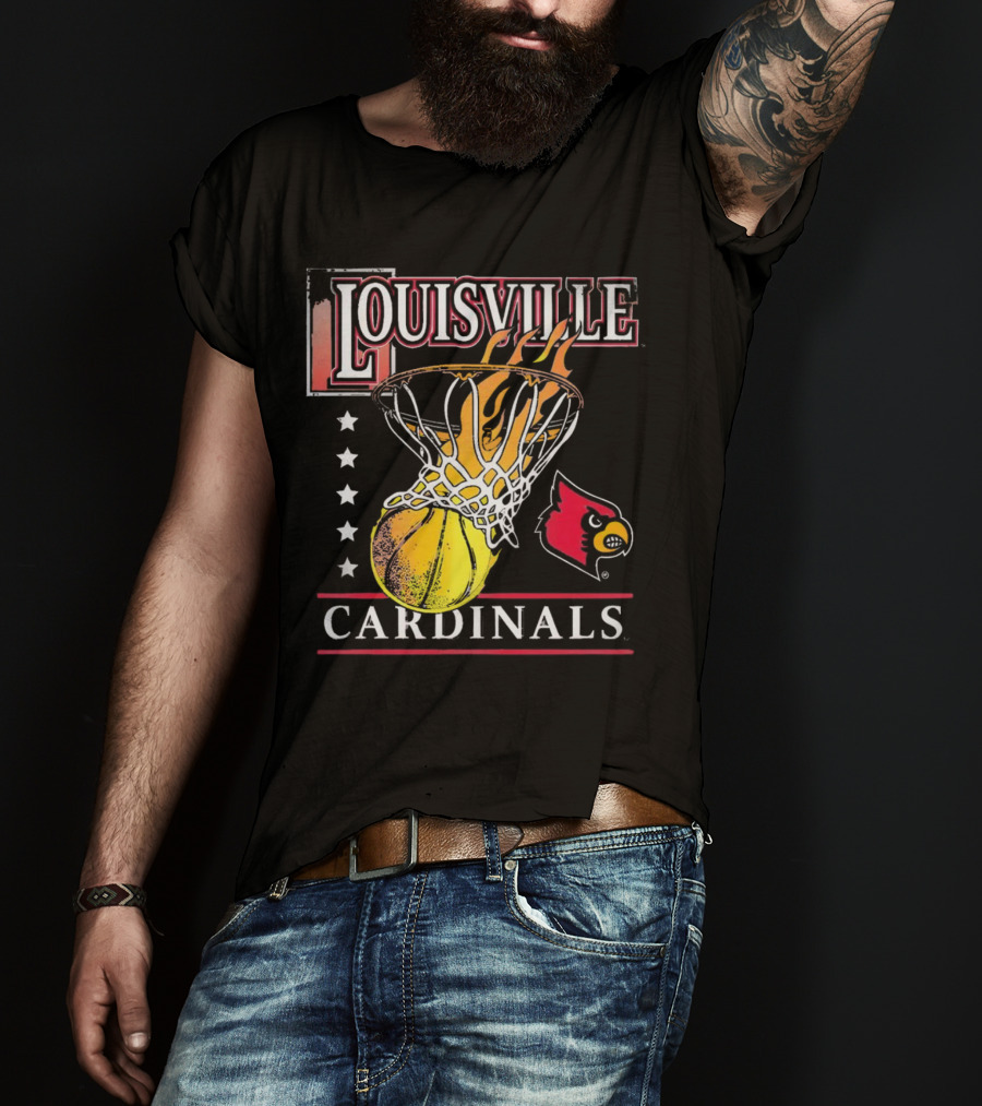 Louisville Cardinals Flaming Basketball Hoop T-Shirt