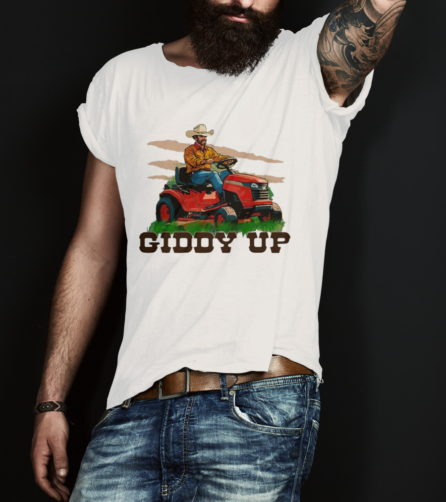 Giddy Up Cowboy On Lawn Mower T-Shirt