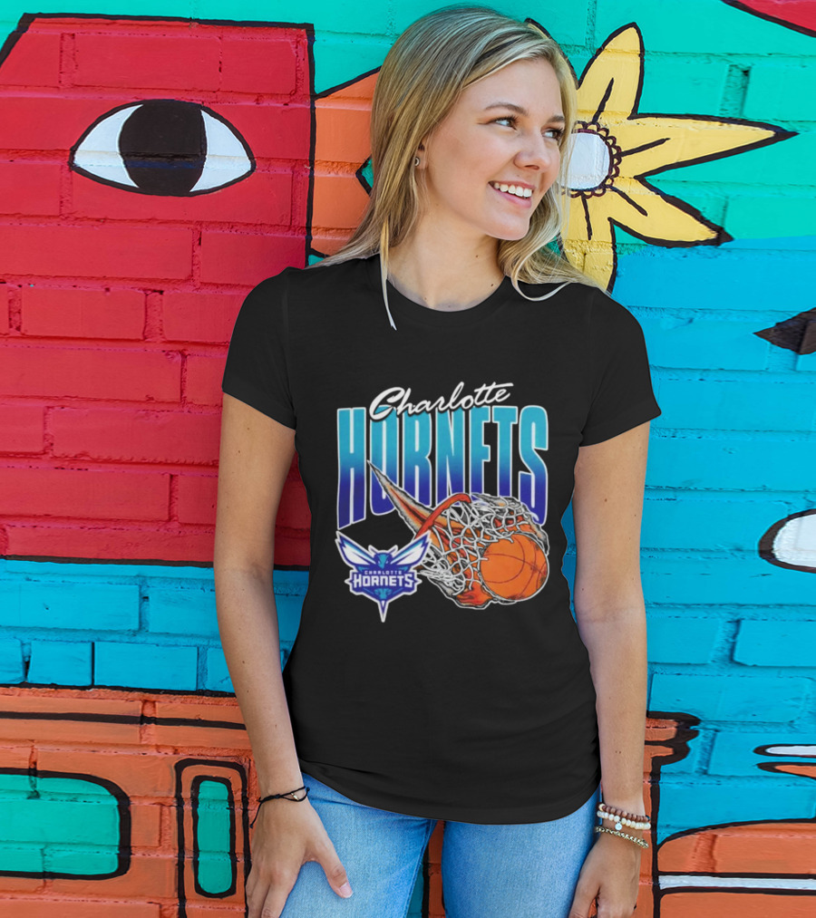 Charlotte Hornets Basketball Fire And Net T-Shirt