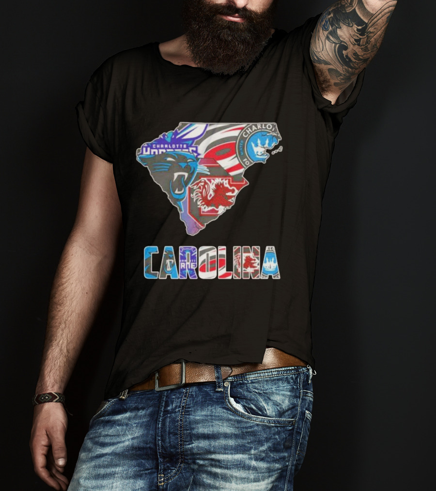 Carolina Panthers Hurricanes Gamecocks Charlotte Hornets FC Map T-Shirt