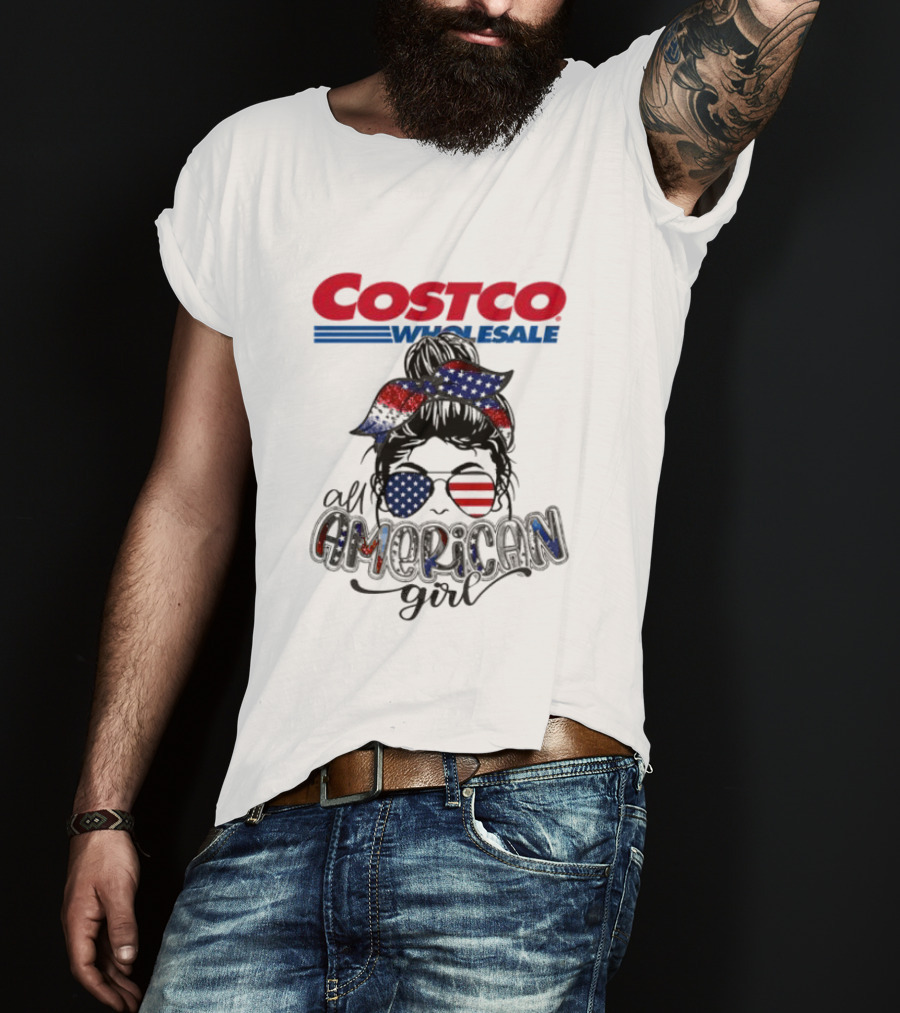 Costco Wholesale All American Girl Messy Bun Sunglasses Bandana USA Flag T-Shirt