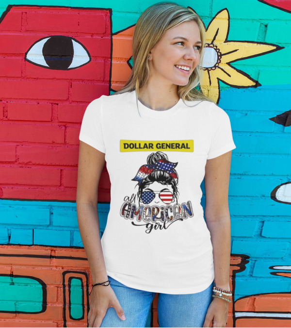 Dollar General All American Girl Messy Bun Flag Bandana Sunglasses T-Shirt