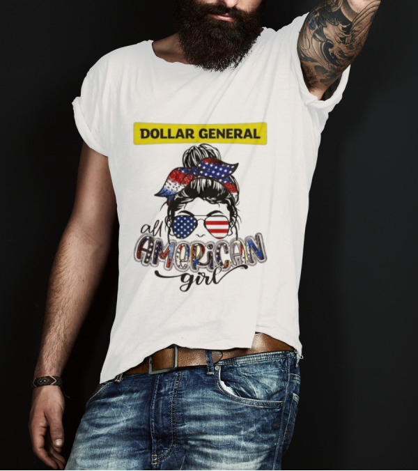 Dollar General All American Girl Messy Bun Flag Bandana Sunglasses T-Shirt