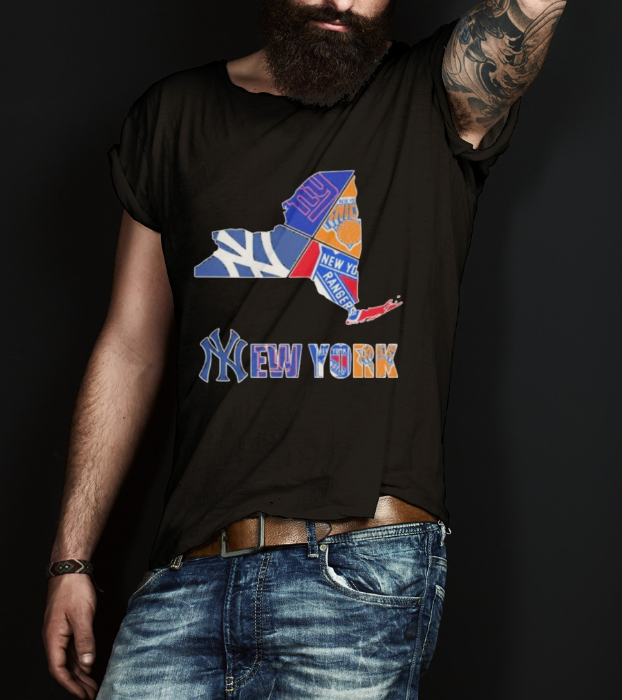 New York Yankees Giants Knicks Rangers Sports Map T-Shirt