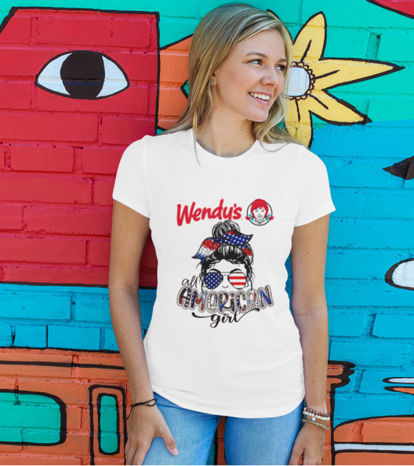 Wendy's All American Girl Messy Bun With Patriotic Sunglasses And Bandana T-Shirt