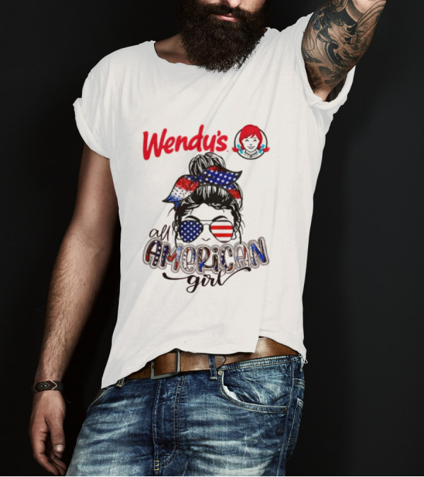 Wendy's All American Girl Messy Bun With Patriotic Sunglasses And Bandana T-Shirt