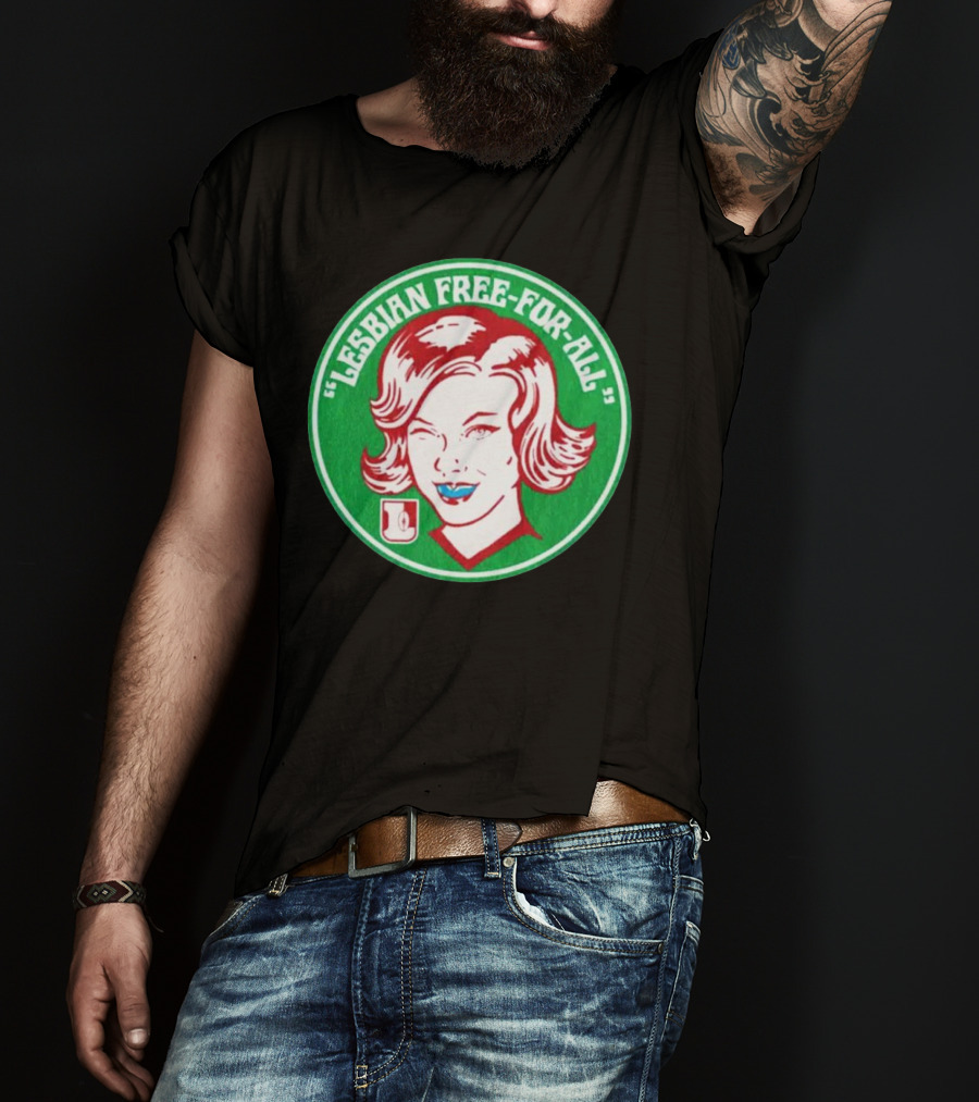 LESBIAN FREE-FOR-ALL Retro Style Winking Woman In Green Circle T-Shirt