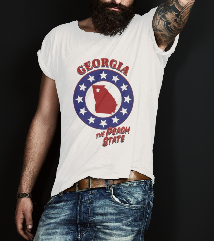 Georgia The Peach State Red And Blue Star Circle T-Shirt