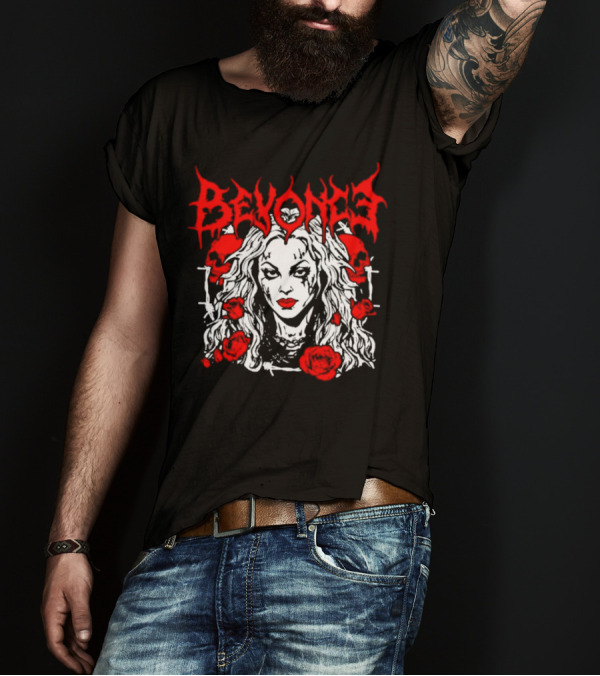 BEYONCÉ Rose Metal Gothic Style Skulls And Roses T-Shirt