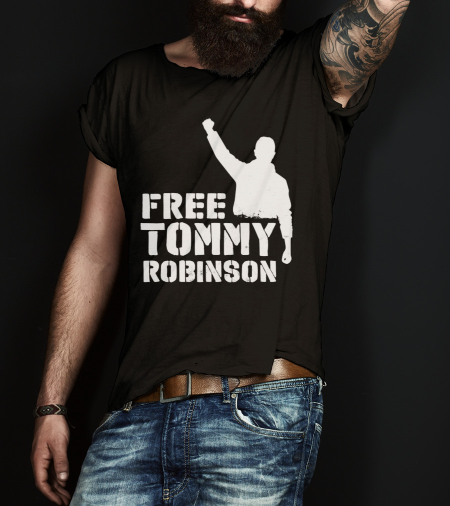 Free Tommy Robinson Silhouette Fist Raised Protest T-Shirt