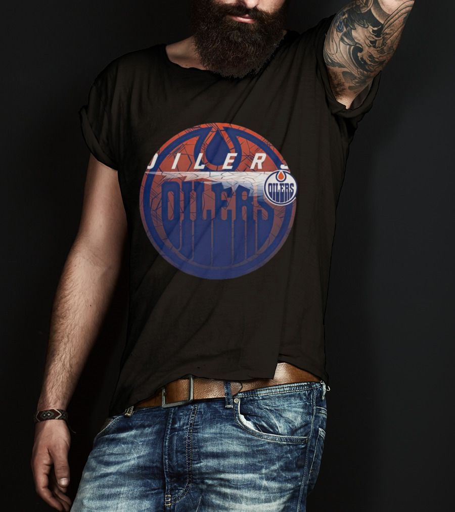 NHL Edmonton Oilers Cracked Ice Logo Hockey Oilers T-Shirt