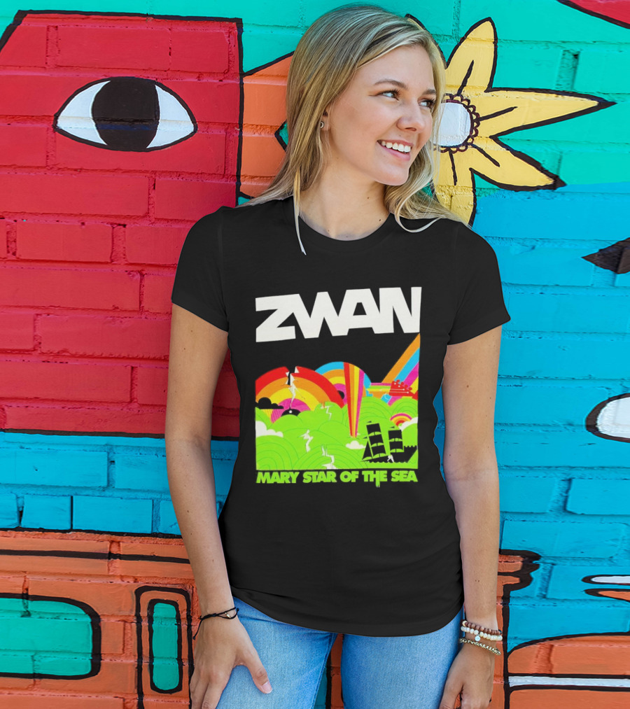 Zwan Mary Star Of The Sea Rainbow Waves Sailboat T-Shirt
