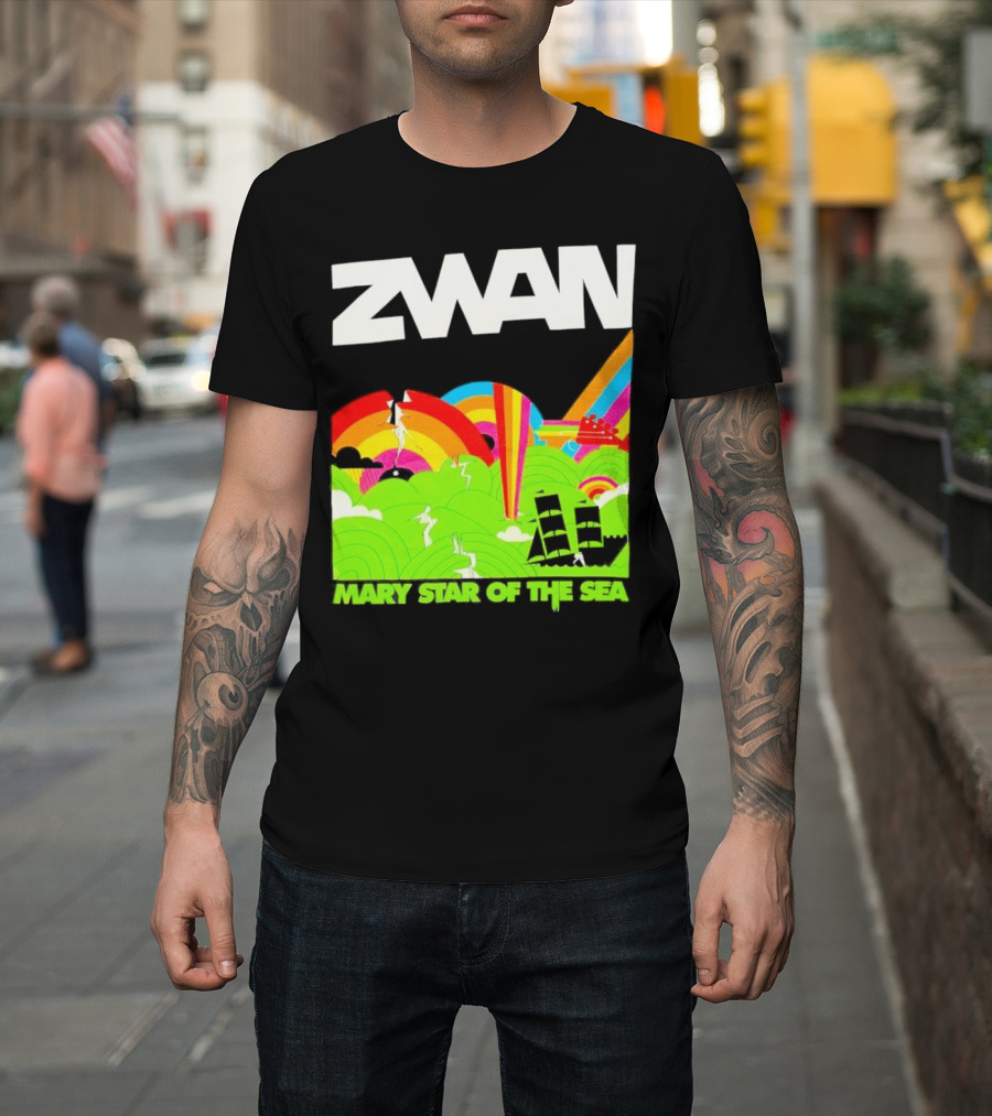 Zwan Mary Star Of The Sea Rainbow Waves Sailboat T-Shirt