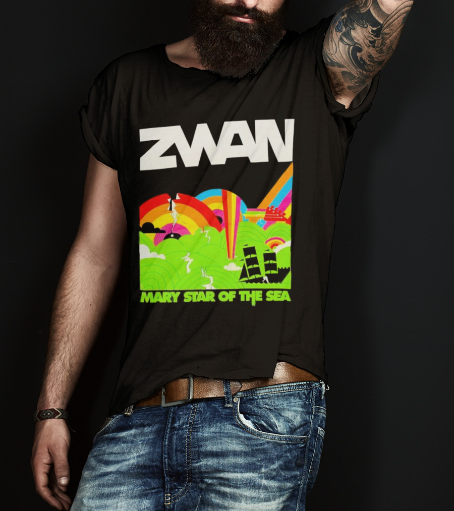 Zwan Mary Star Of The Sea Rainbow Waves Sailboat T-Shirt