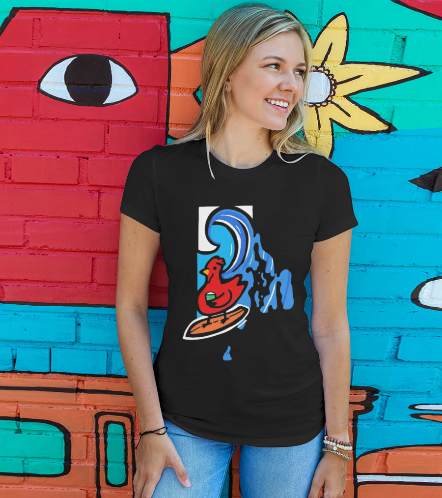 Rhode Island Surfing Chicken With Wave T-Shirt