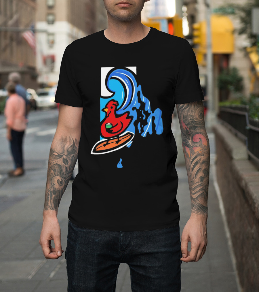 Rhode Island Surfing Chicken With Wave T-Shirt